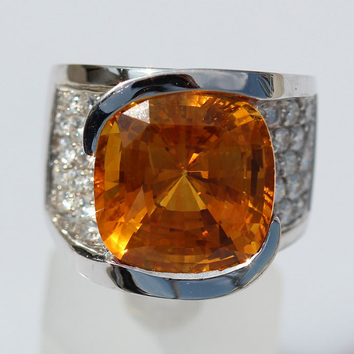 Saphhire Honey Orange Cocktail Diamond Ring - 15.65 CTW