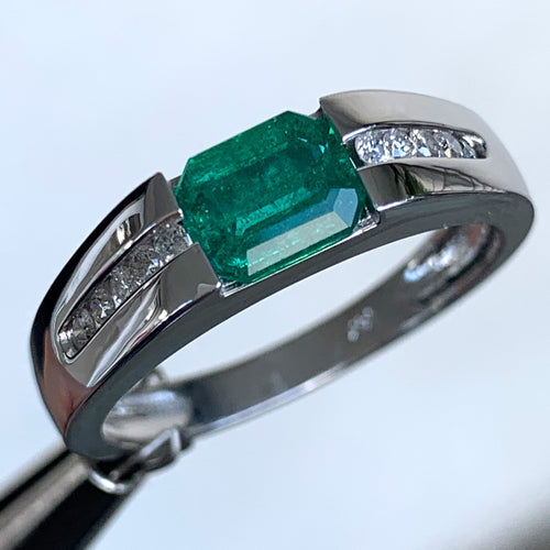 Green Emerald and Diamond Engagement Ring, 14 Karat Gold, Ben Dannie