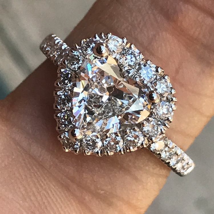 Heart Shape Diamond Halo Engagement Ring -1.7 Carat TW