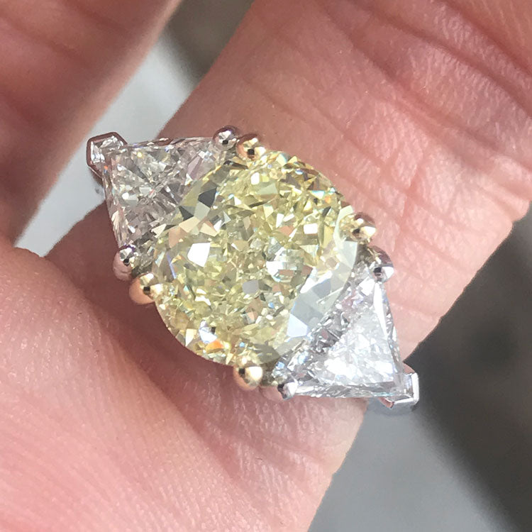 3.7 Carat TW Fancy Light Yellow Oval Diamond Engagement Ring