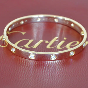Cartier Love Bracelet Yellow Gold With 10 Diamonds Size 17