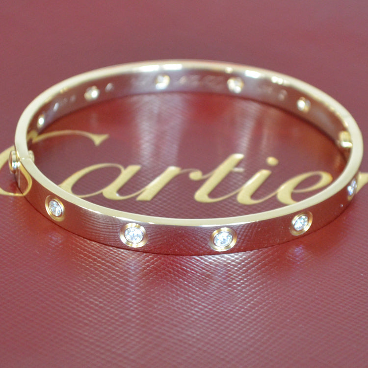 Cartier Love Bracelet Rose Gold With 10 Diamonds Size 17 – Bendannie