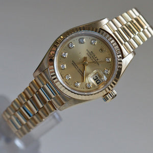 Rolex 18k Yellow Gold Ladies Datejust 69178 Factory Diamond Dial