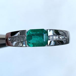 Green Emerald and Diamond Engagement Ring, 14 Karat Gold, Ben Dannie