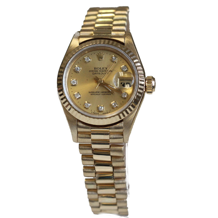 Rolex 18k Yellow Gold Ladies Datejust 69178 Factory Diamond Dial