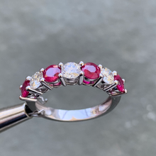 Load image into Gallery viewer, Round Red Ruby and Diamond Half Eternity Band 14 Karat White Gold
