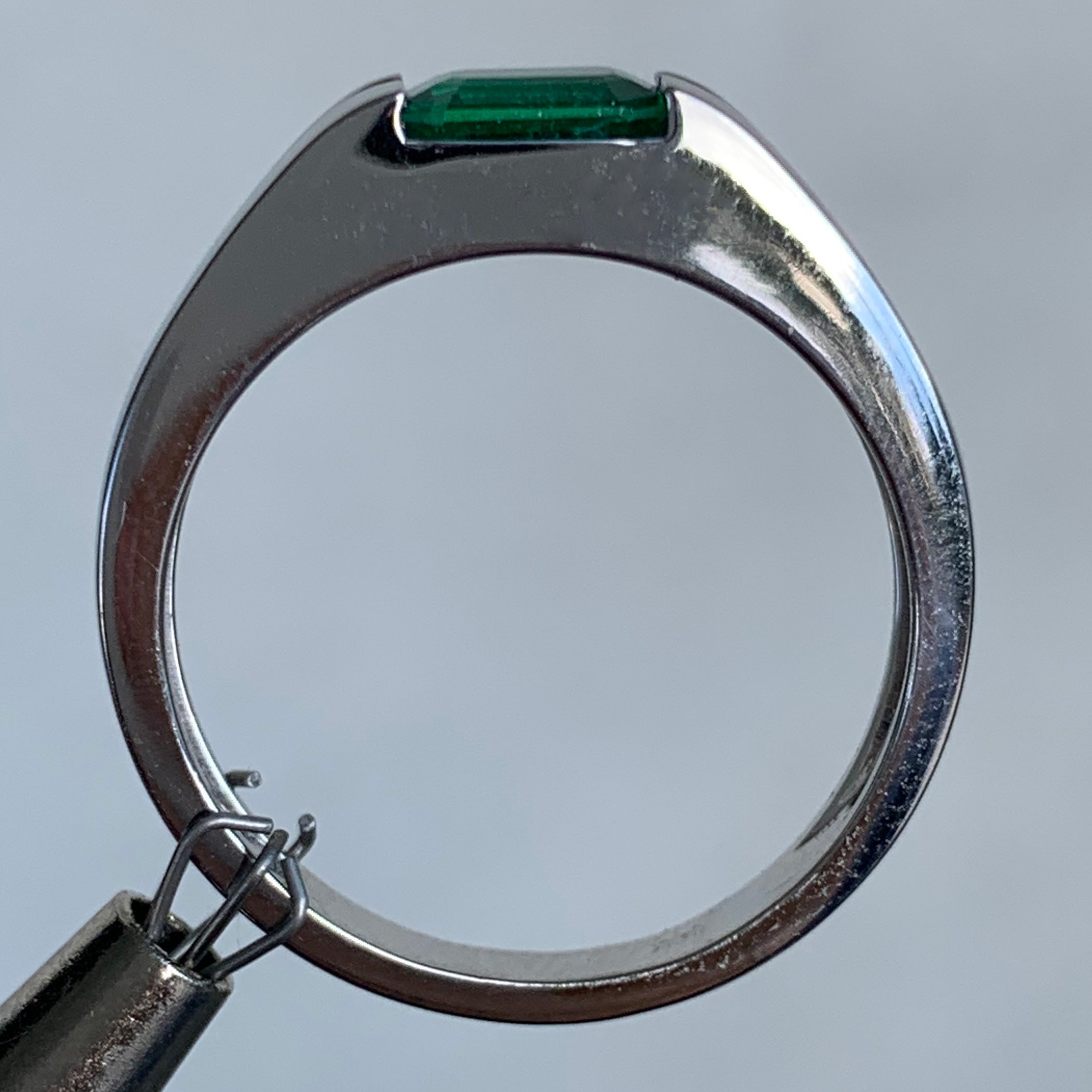 Green Emerald and Diamond Engagement Ring, 14 Karat Gold, Ben Dannie - Image 3